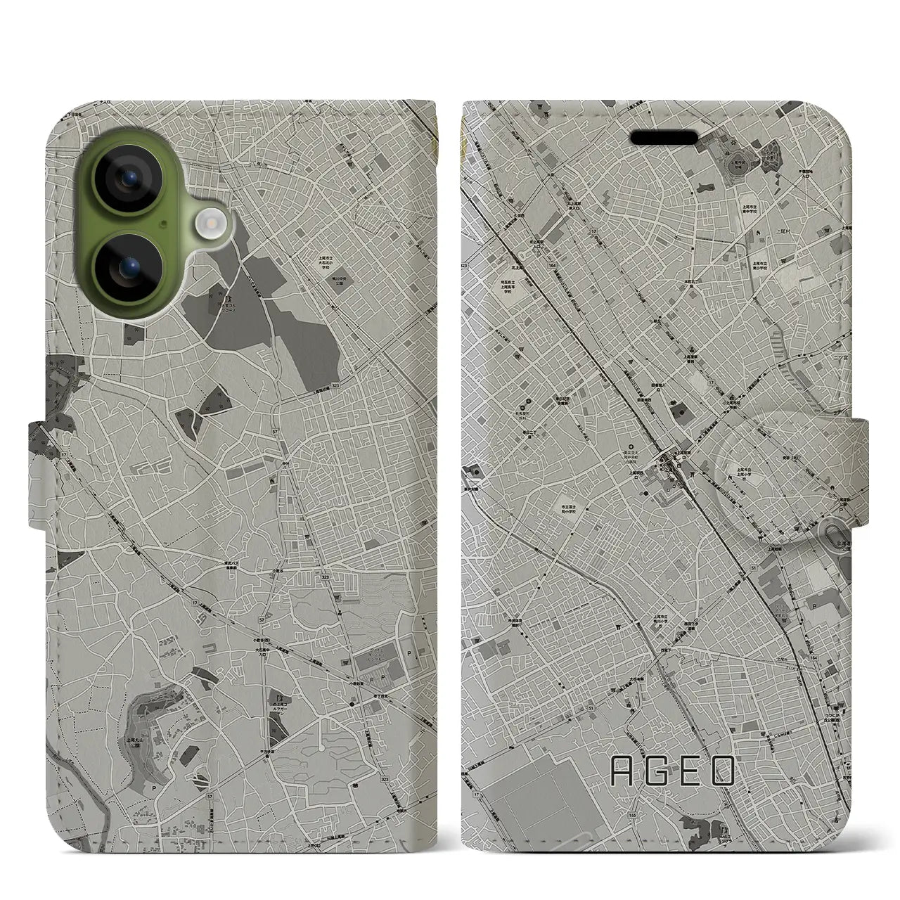 【上尾(埼玉県)】地図柄iPhoneケース(手帳タイプ)