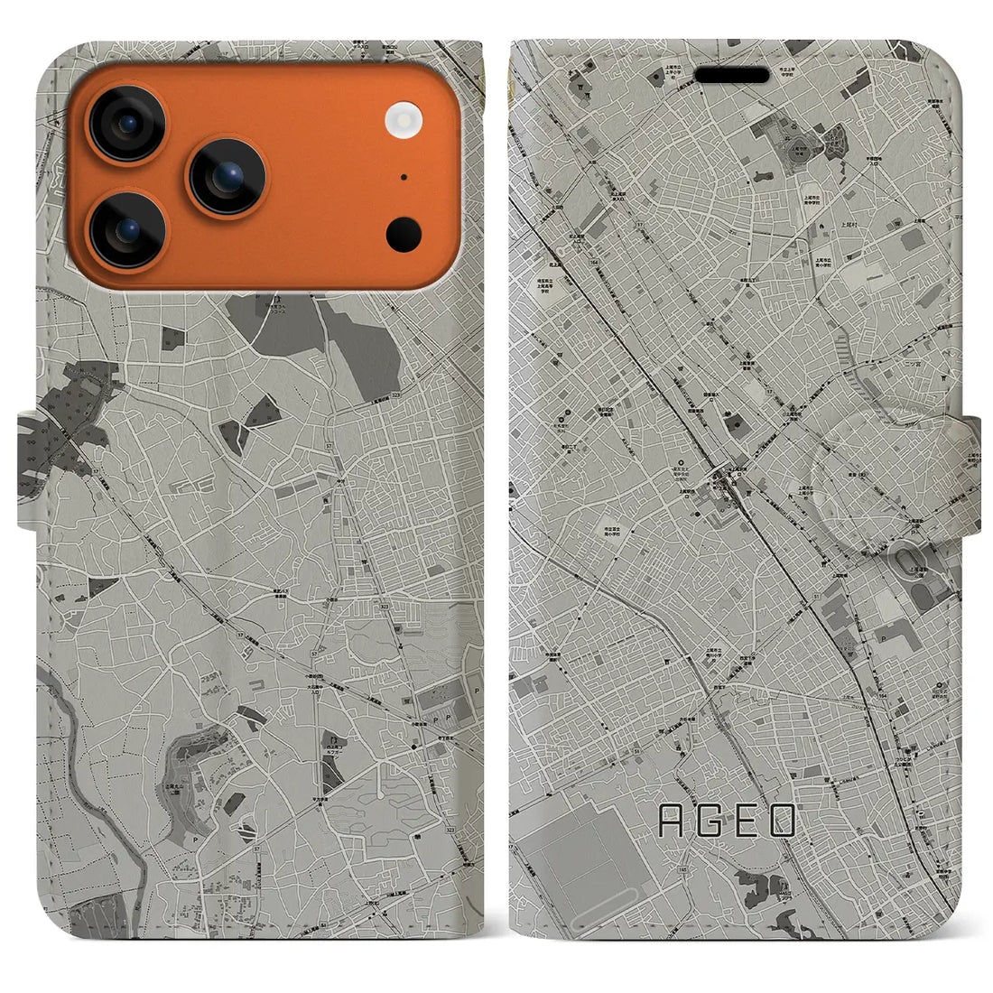 【上尾(埼玉県)】地図柄iPhoneケース(手帳タイプ)