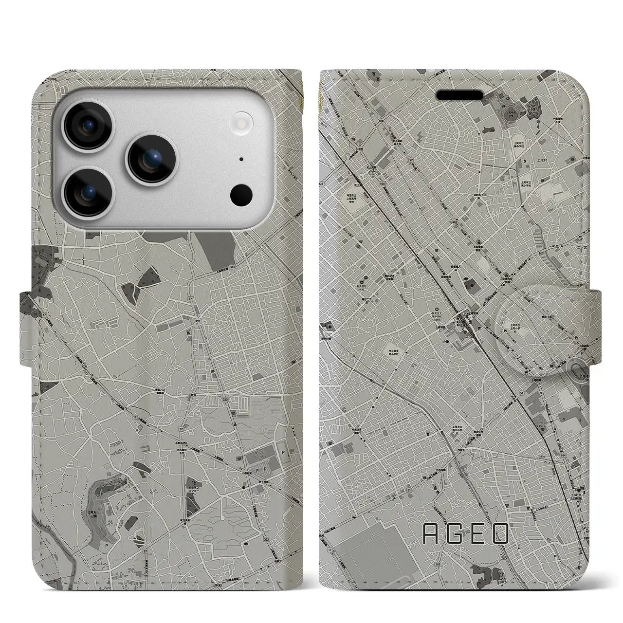 【上尾(埼玉県)】地図柄iPhoneケース(手帳タイプ)