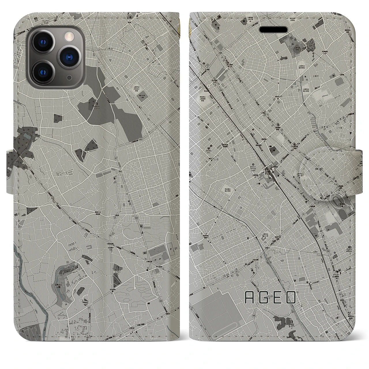 【上尾(埼玉県)】地図柄iPhoneケース(手帳タイプ)