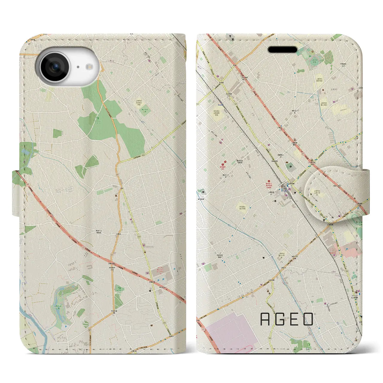 【上尾(埼玉県)】地図柄iPhoneケース(手帳タイプ)