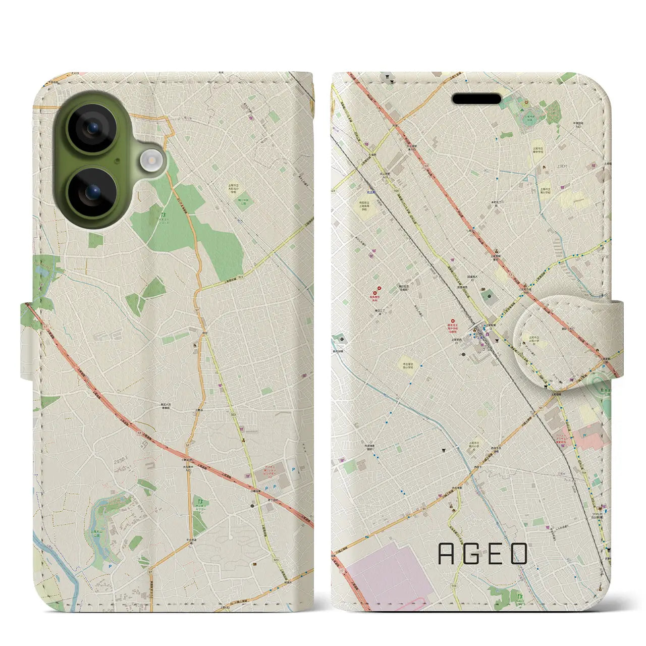 【上尾(埼玉県)】地図柄iPhoneケース(手帳タイプ)