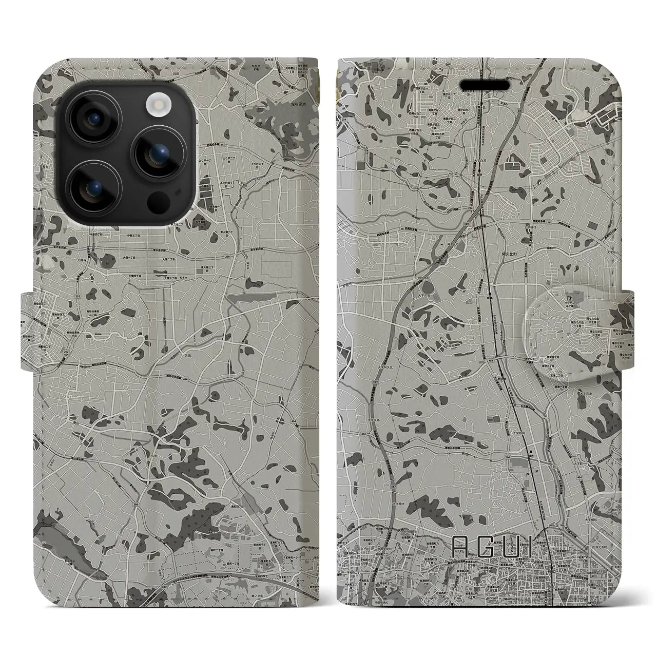 【阿久比(愛知県)】地図柄iPhoneケース(手帳タイプ)モノトーン・iPhone 16 用