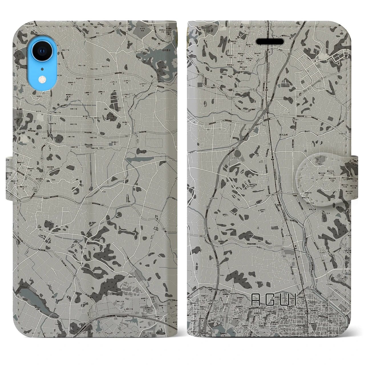 【阿久比(愛知県)】地図柄iPhoneケース(手帳タイプ)モノトーン・iPhone XR 用