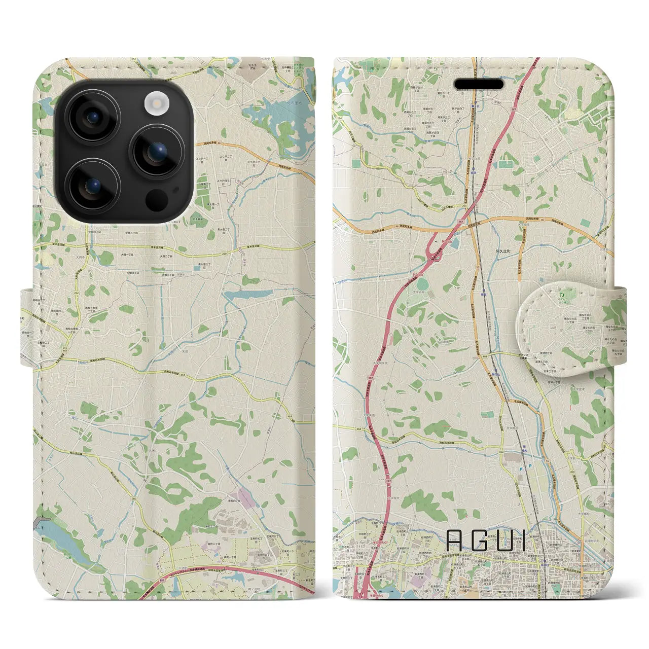 【阿久比(愛知県)】地図柄iPhoneケース(手帳タイプ)ナチュラル・iPhone 16 用