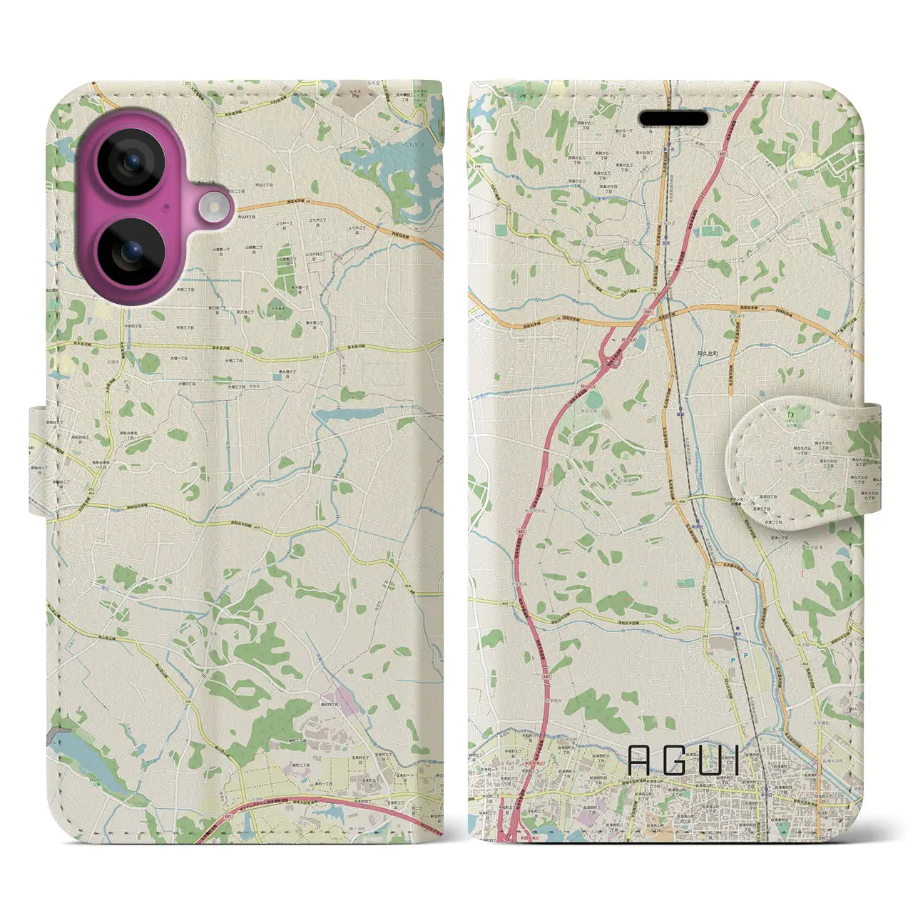 【阿久比(愛知県)】地図柄iPhoneケース(手帳タイプ)ナチュラル・iPhone 16 Pro 用