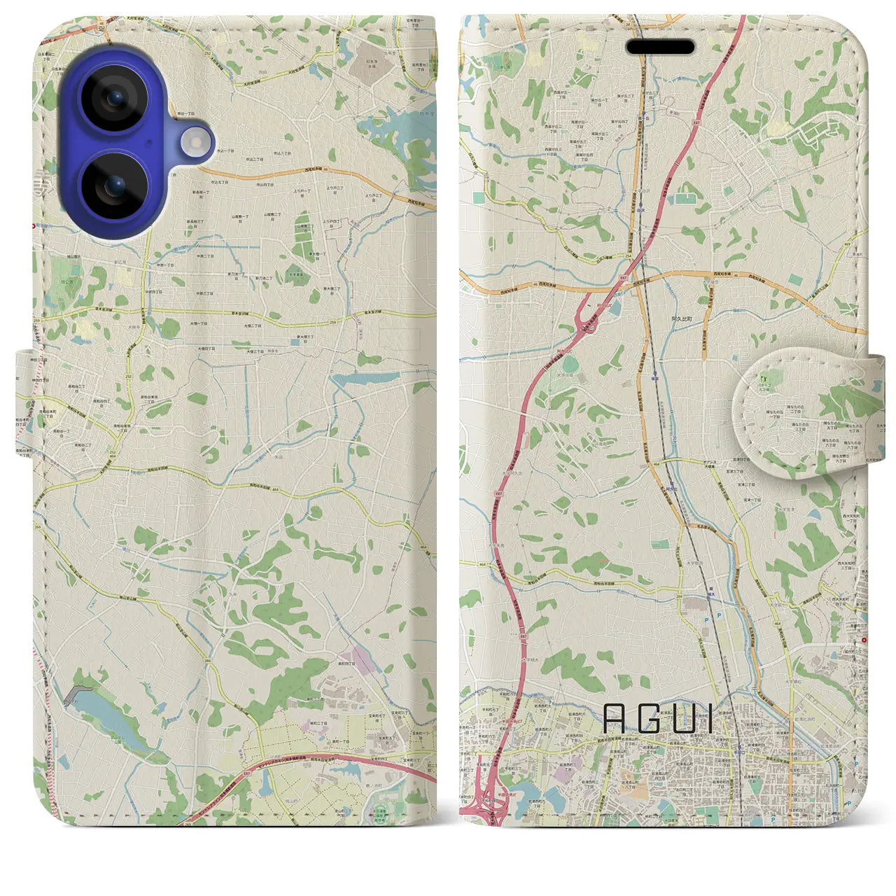 【阿久比(愛知県)】地図柄iPhoneケース(手帳タイプ)ナチュラル・iPhone 16 Pro Max 用