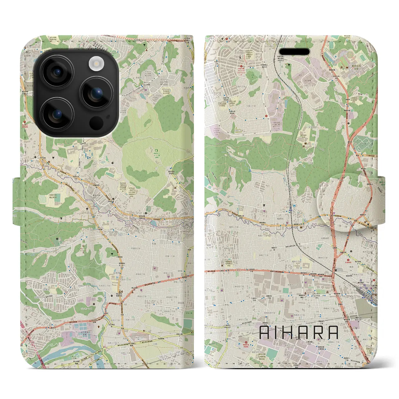 【相原(東京都)】地図柄iPhoneケース(手帳タイプ)ナチュラル・iPhone 16 用