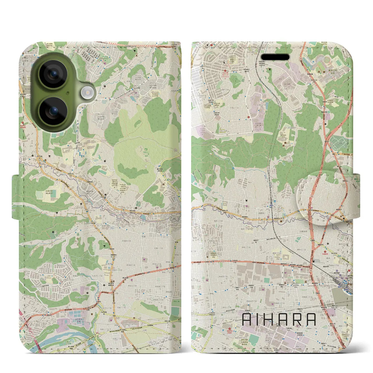 【相原(東京都)】地図柄iPhoneケース(手帳タイプ)ナチュラル・iPhone 17 Pro Max 用