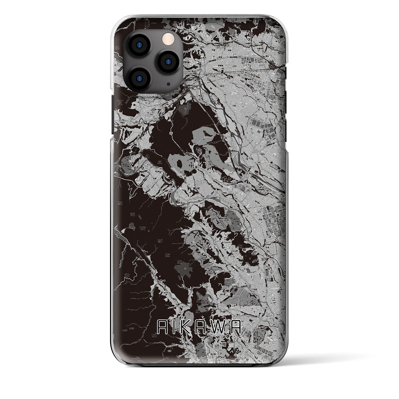 【愛川(神奈川県)】地図柄iPhoneケース(クリアタイプ)モノトーン・iPhone 11 Pro Max 用