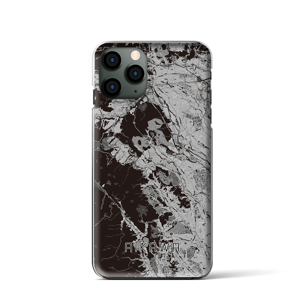 【愛川(神奈川県)】地図柄iPhoneケース(クリアタイプ)モノトーン・iPhone 11 Pro 用