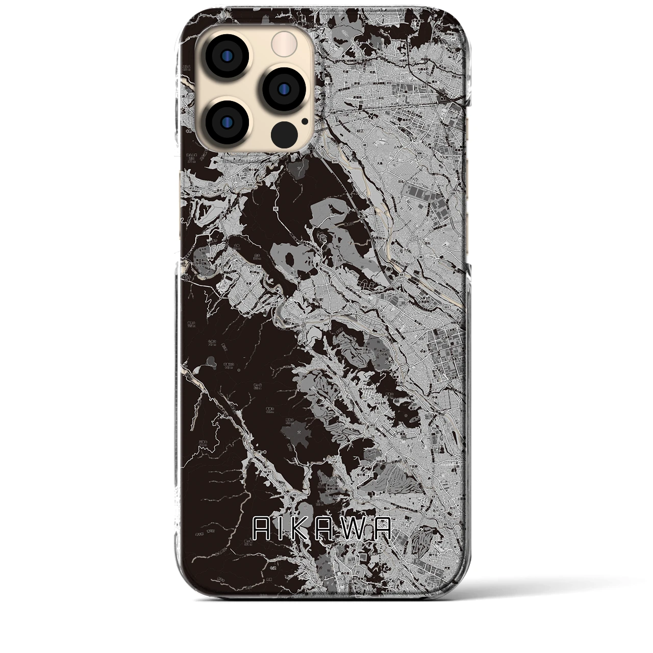 【愛川(神奈川県)】地図柄iPhoneケース(クリアタイプ)モノトーン・iPhone 12 Pro Max 用