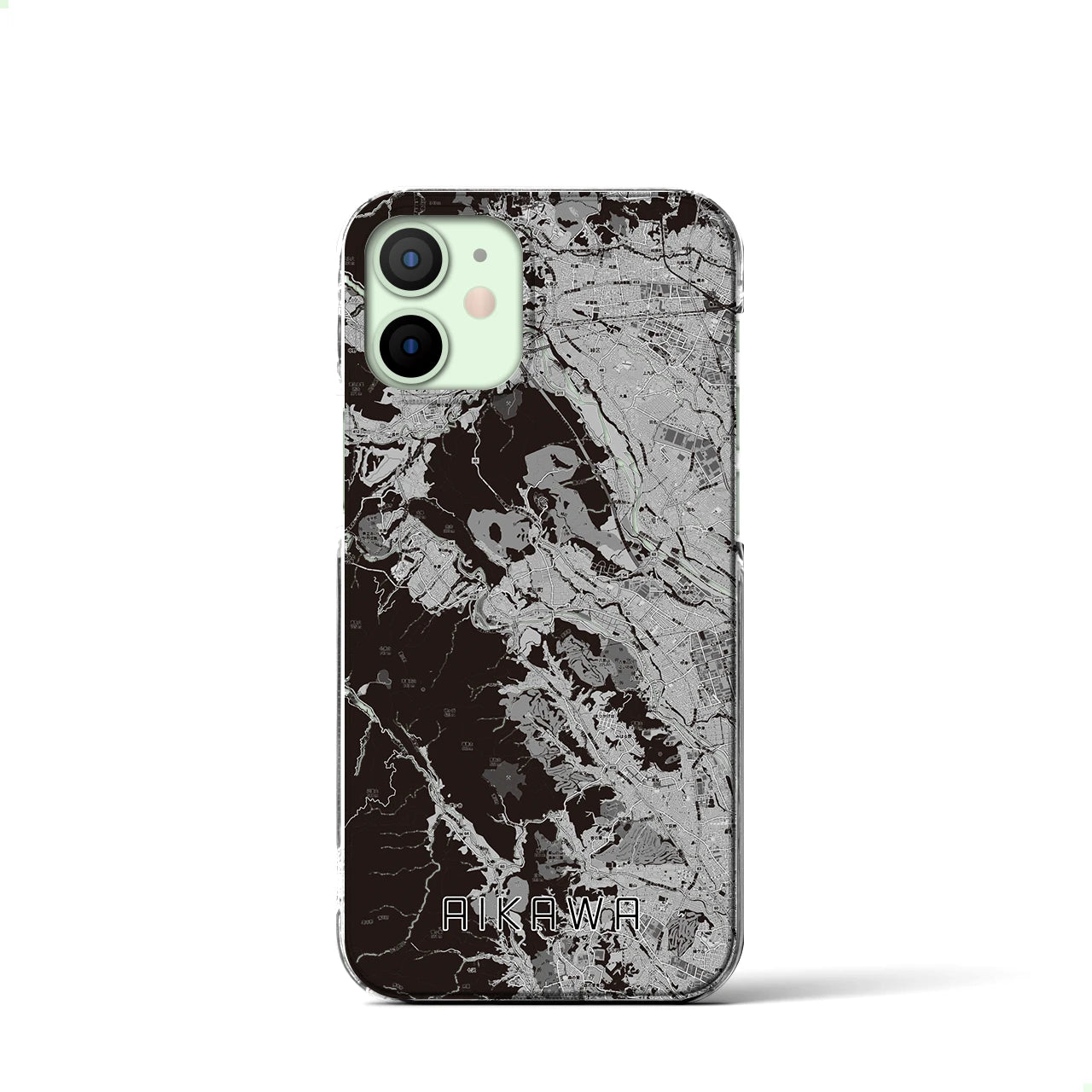 【愛川(神奈川県)】地図柄iPhoneケース(クリアタイプ)モノトーン・iPhone 12 mini 用