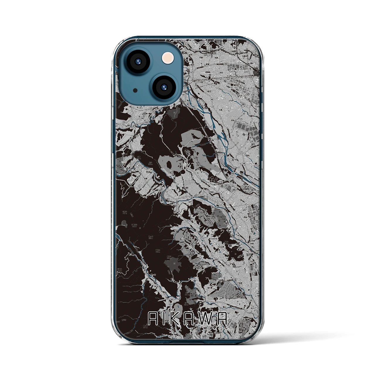 【愛川(神奈川県)】地図柄iPhoneケース(クリアタイプ)モノトーン・iPhone 13 用