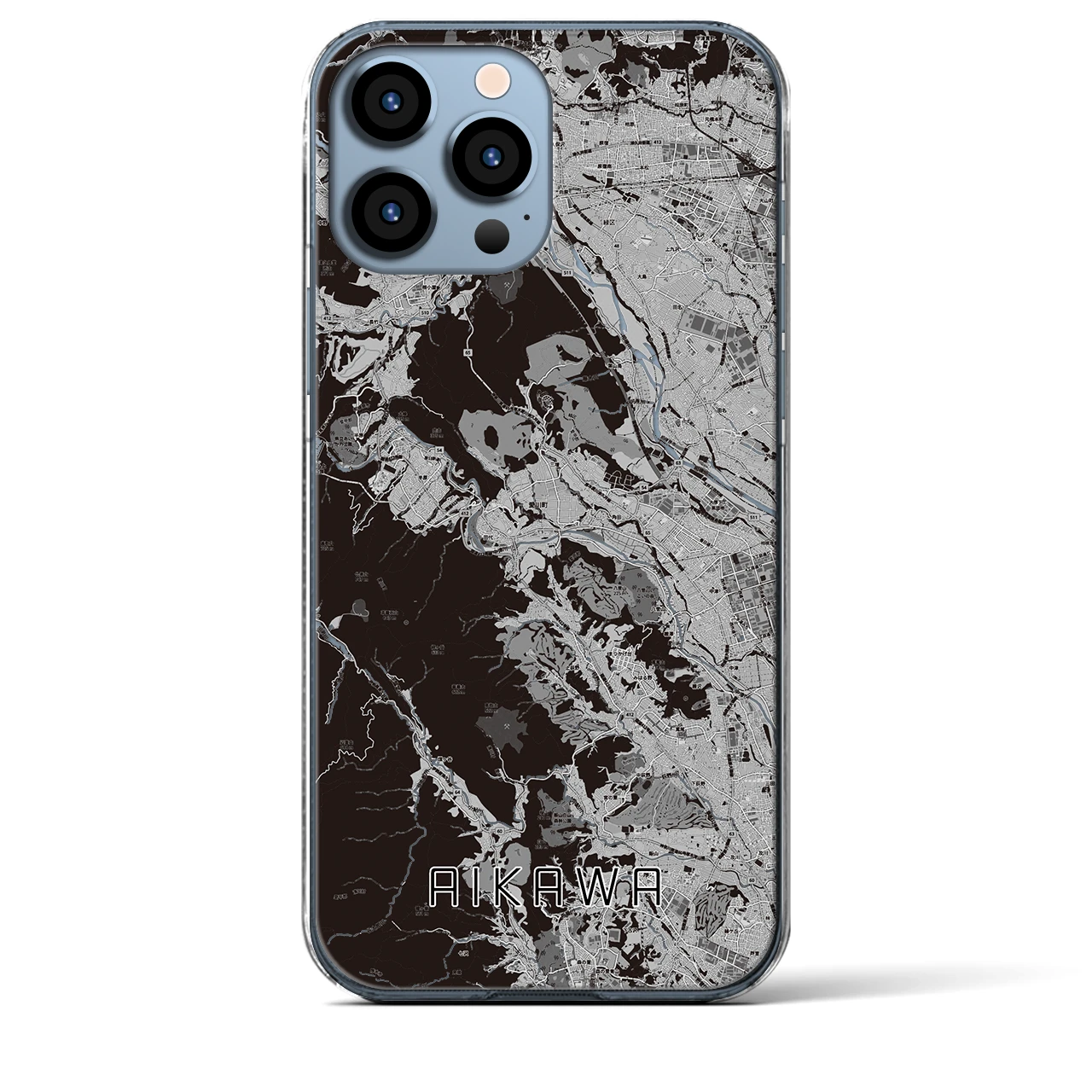 【愛川(神奈川県)】地図柄iPhoneケース(クリアタイプ)モノトーン・iPhone 13 Pro Max 用