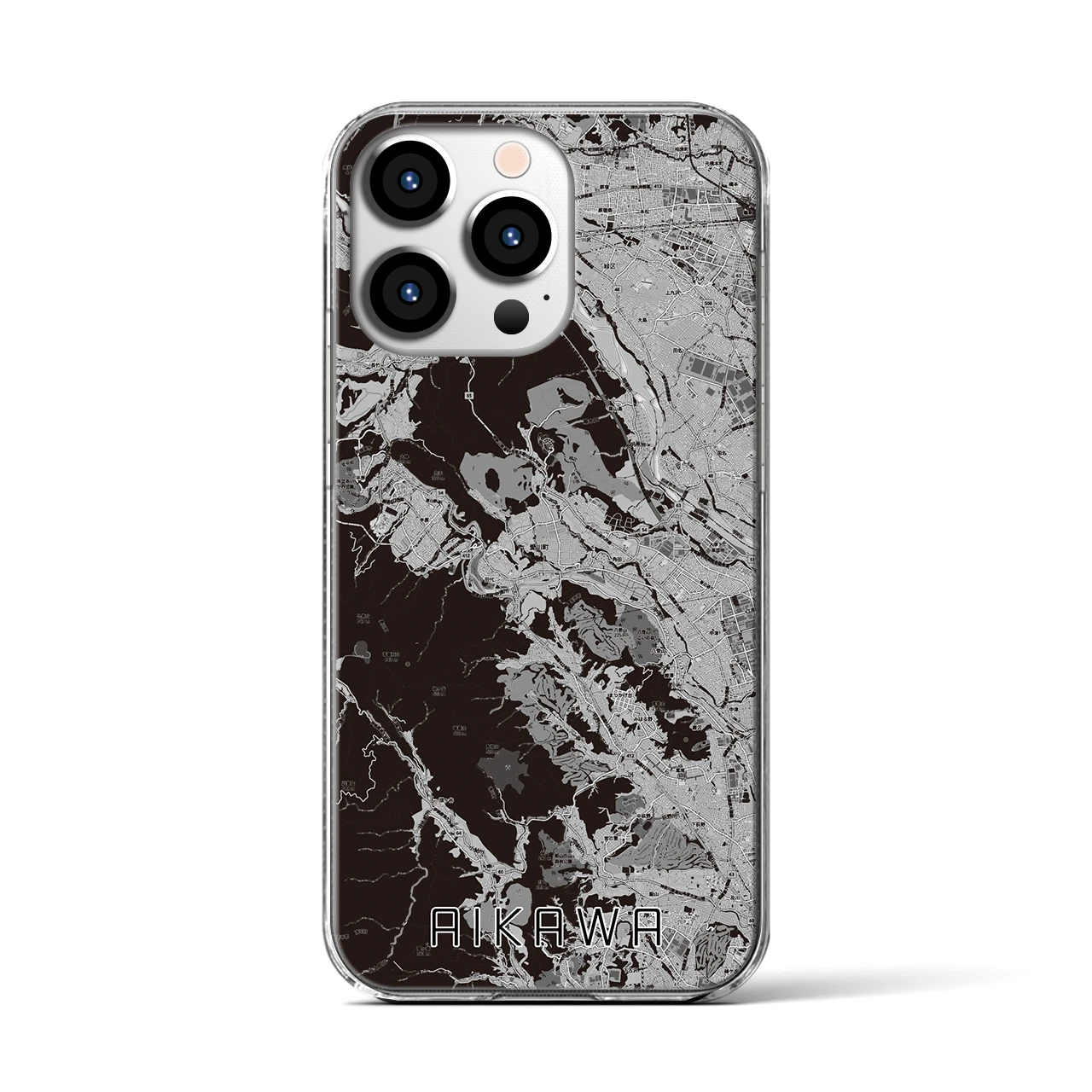 【愛川(神奈川県)】地図柄iPhoneケース(クリアタイプ)モノトーン・iPhone 13 Pro 用