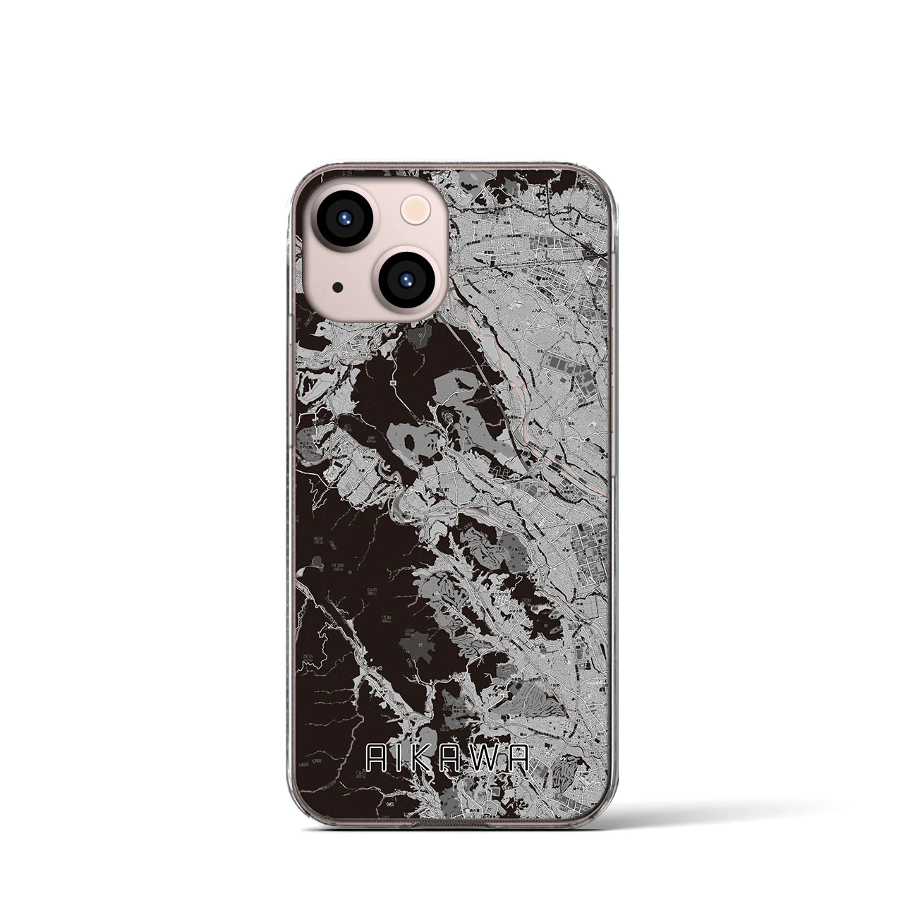 【愛川(神奈川県)】地図柄iPhoneケース(クリアタイプ)モノトーン・iPhone 13 mini 用