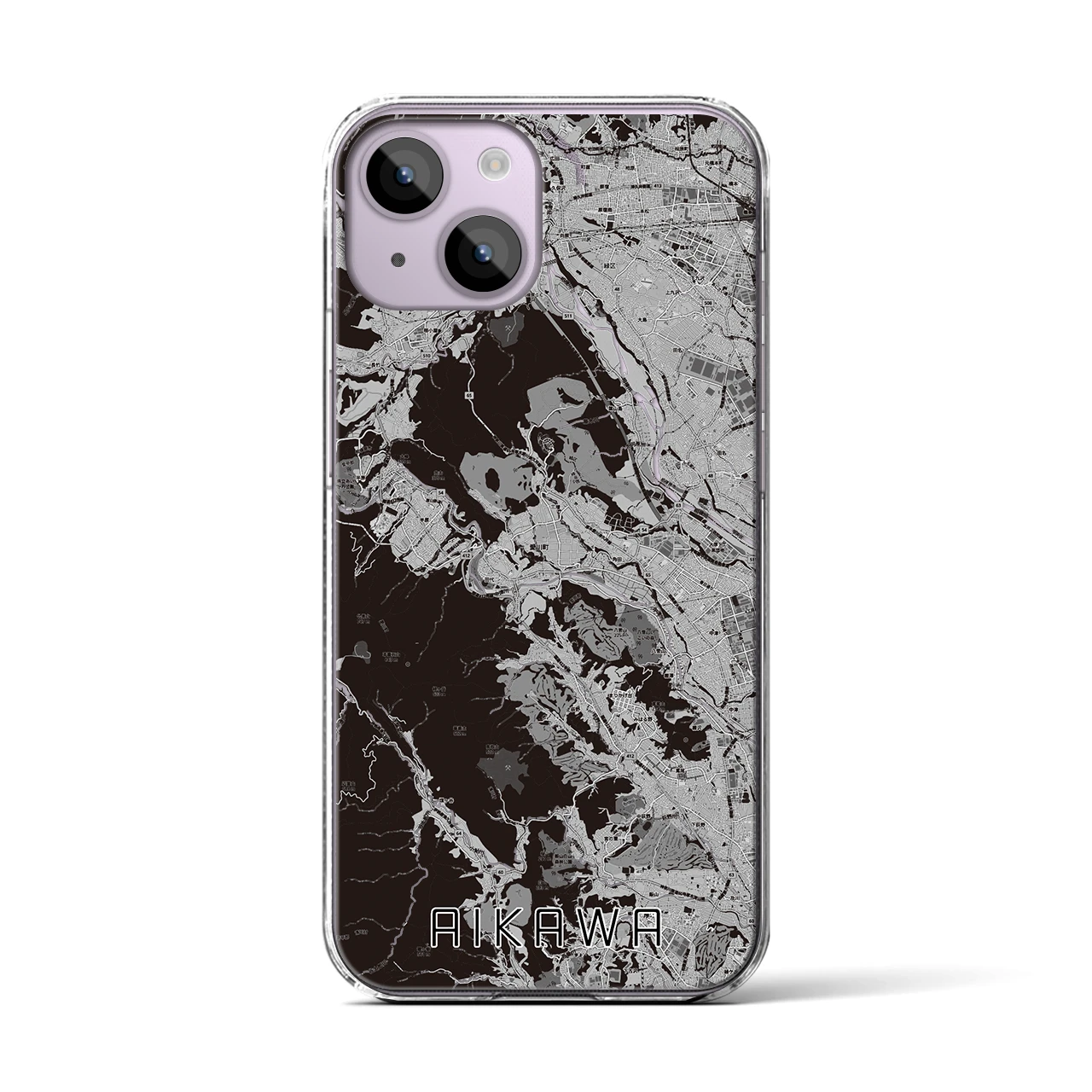 【愛川(神奈川県)】地図柄iPhoneケース(クリアタイプ)モノトーン・iPhone 14 用