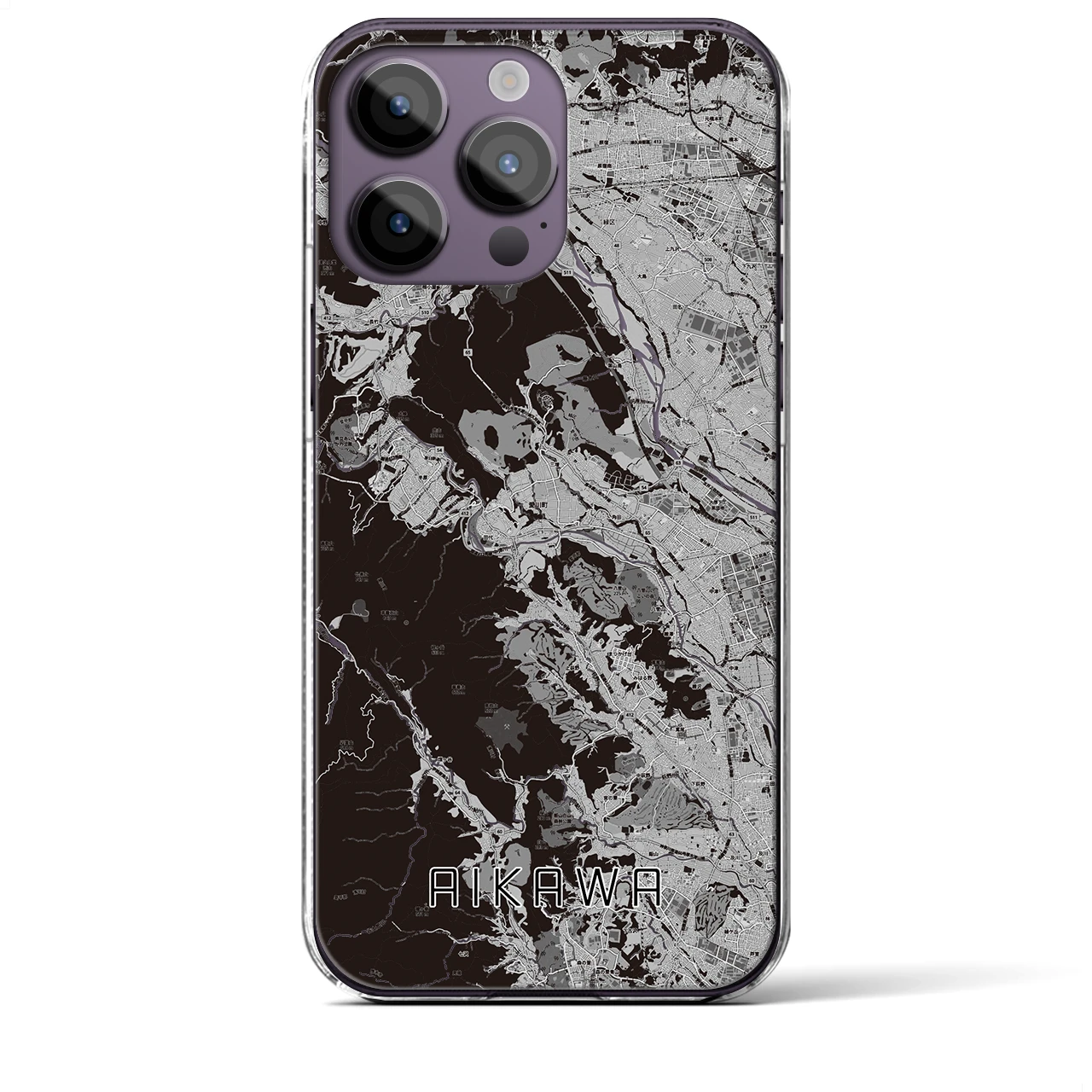 【愛川(神奈川県)】地図柄iPhoneケース(クリアタイプ)モノトーン・iPhone 14 Pro Max 用