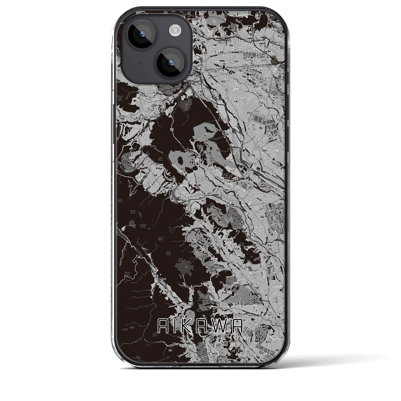 【愛川(神奈川県)】地図柄iPhoneケース(クリアタイプ)モノトーン・iPhone 14 Plus 用