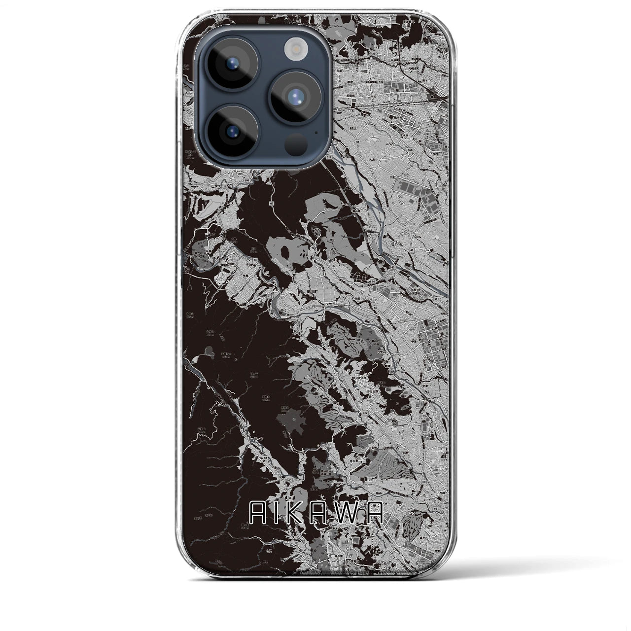 【愛川(神奈川県)】地図柄iPhoneケース(クリアタイプ)モノトーン・iPhone 15 Pro Max 用