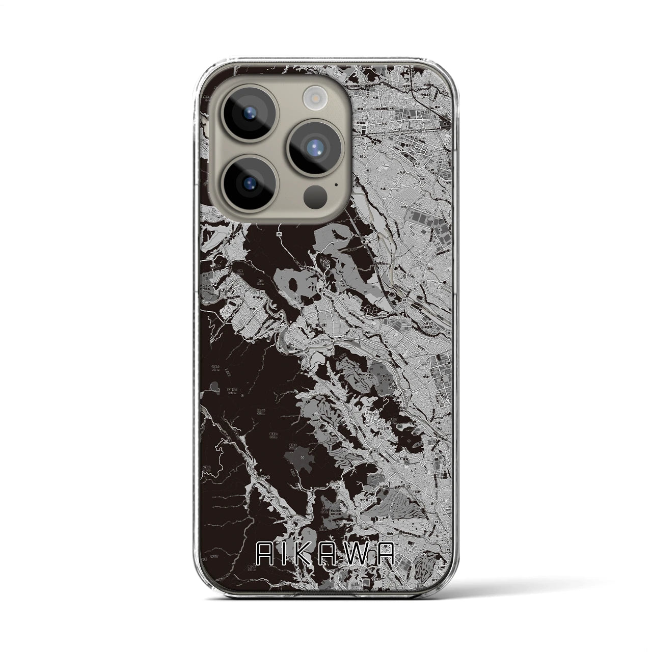 【愛川(神奈川県)】地図柄iPhoneケース(クリアタイプ)モノトーン・iPhone 15 Pro 用