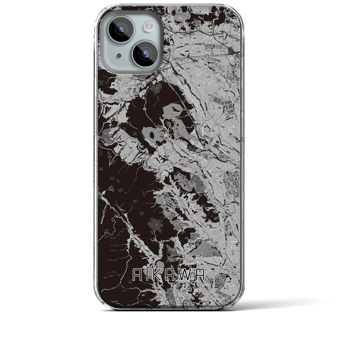 【愛川(神奈川県)】地図柄iPhoneケース(クリアタイプ)モノトーン・iPhone 15 Plus 用