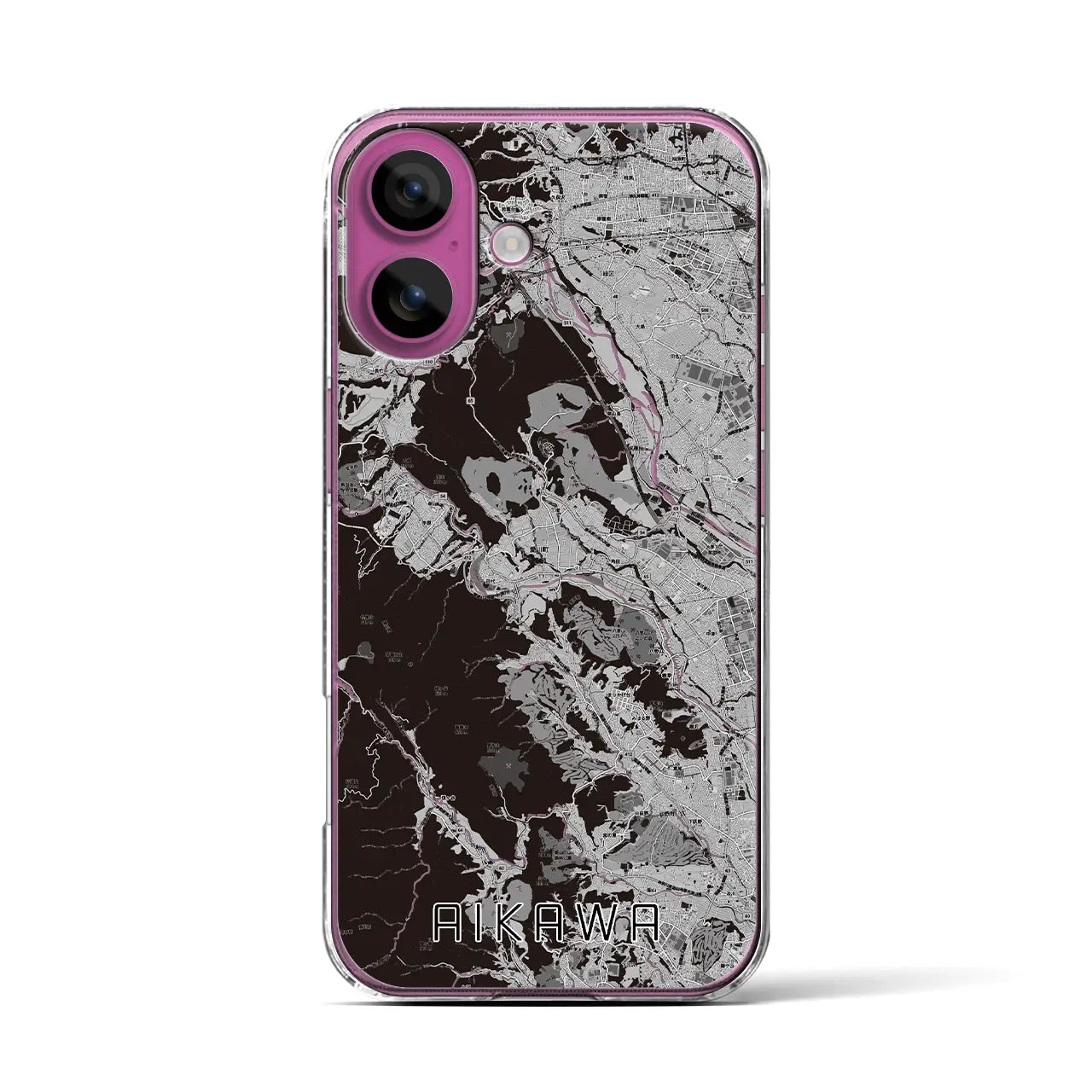 【愛川(神奈川県)】地図柄iPhoneケース(クリアタイプ)モノトーン・iPhone 16 Pro 用