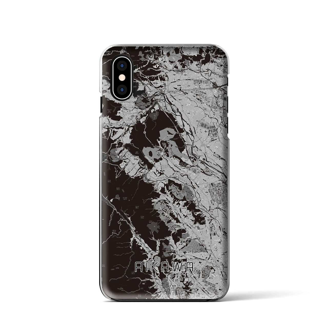 【愛川(神奈川県)】地図柄iPhoneケース(クリアタイプ)モノトーン・iPhone XS / X 用