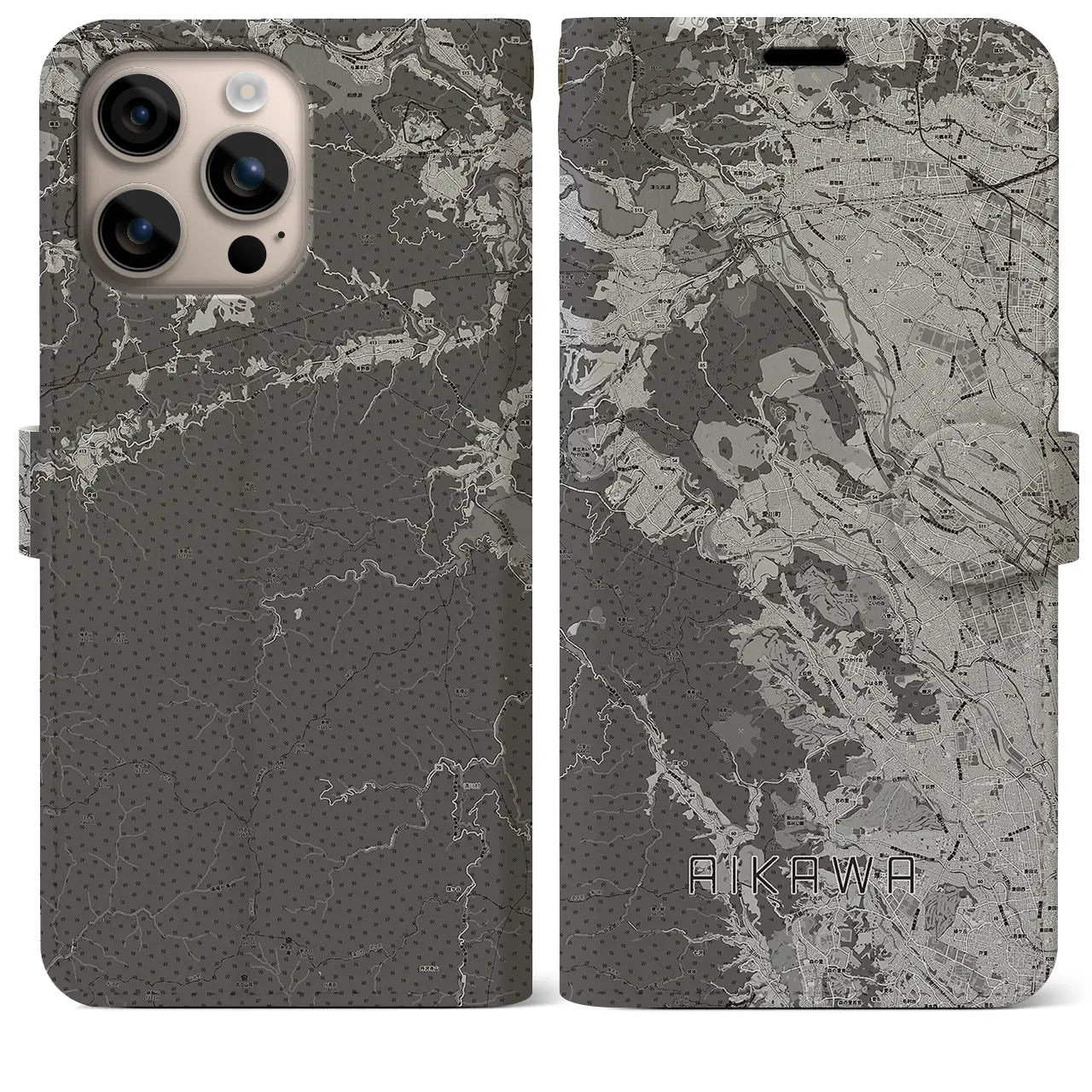 【愛川(神奈川県)】地図柄iPhoneケース(手帳タイプ)モノトーン・iPhone 16 Plus 用