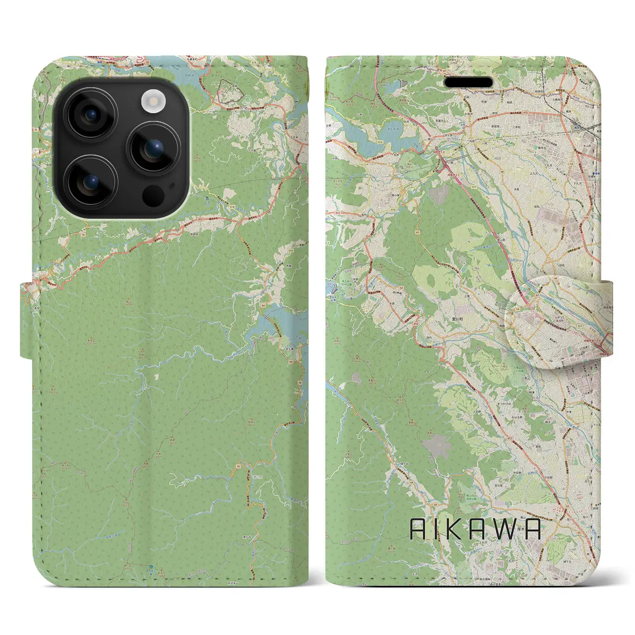 【愛川(神奈川県)】地図柄iPhoneケース(手帳タイプ)ナチュラル・iPhone 16 用