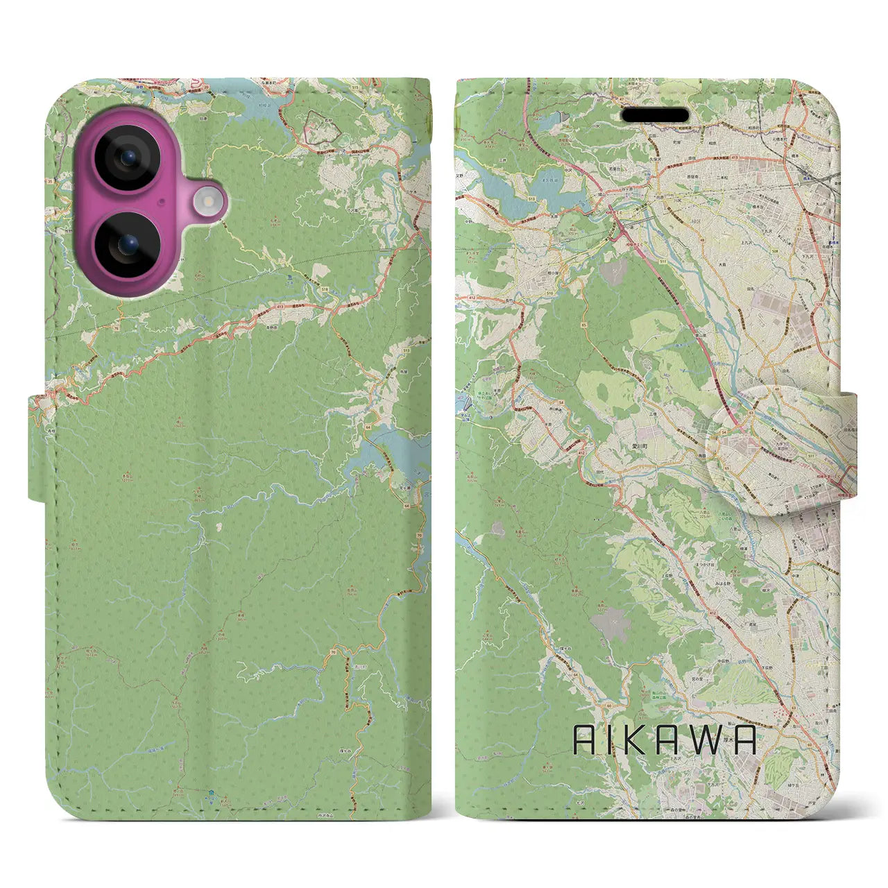 【愛川(神奈川県)】地図柄iPhoneケース(手帳タイプ)ナチュラル・iPhone 16 Pro 用