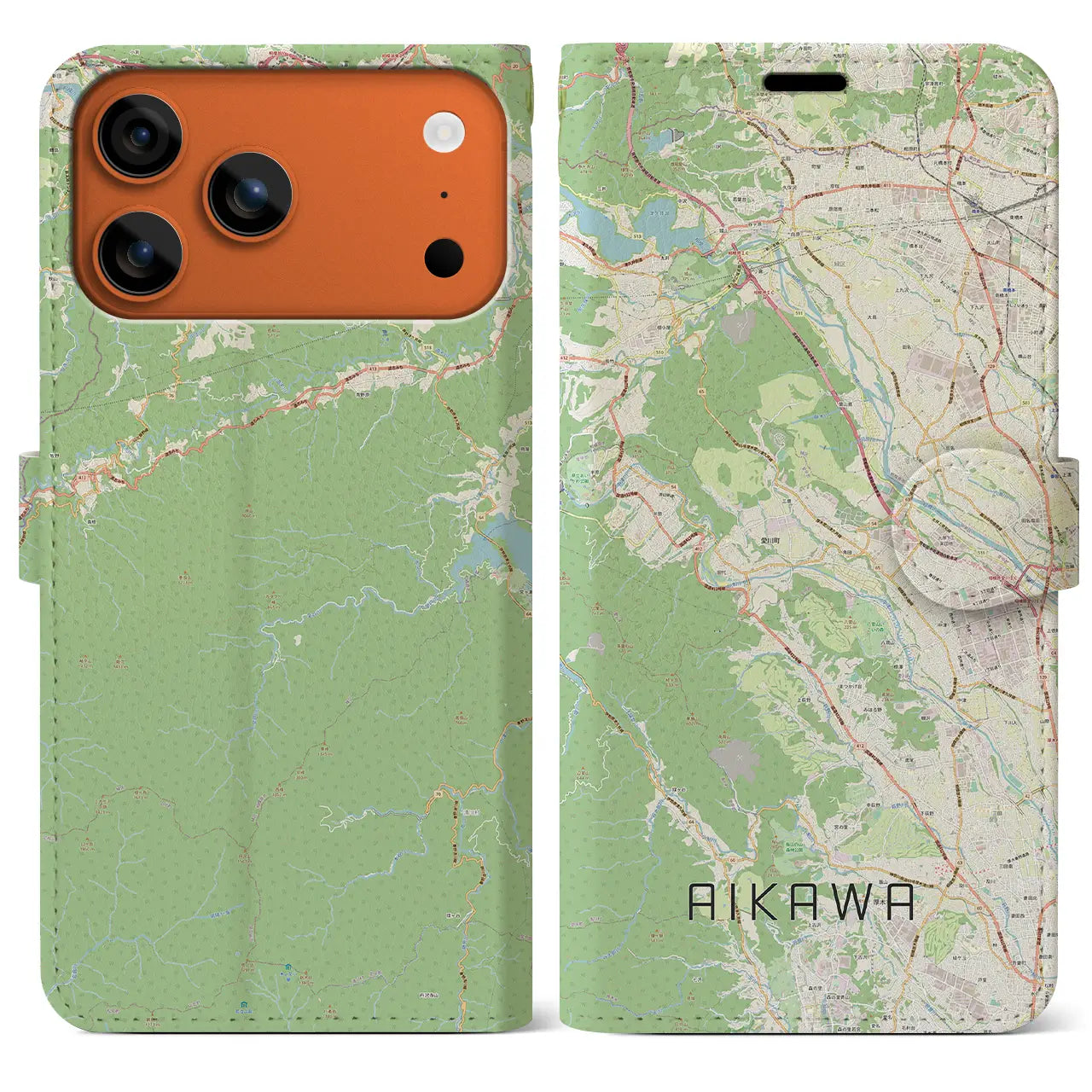 【愛川(神奈川県)】地図柄iPhoneケース(手帳タイプ)ナチュラル・iPhone 17 Pro Max 用