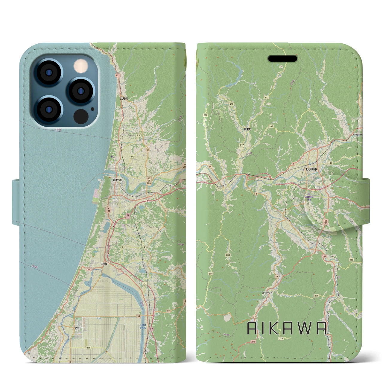 【合川(秋田県)】地図柄iPhoneケース(手帳タイプ)