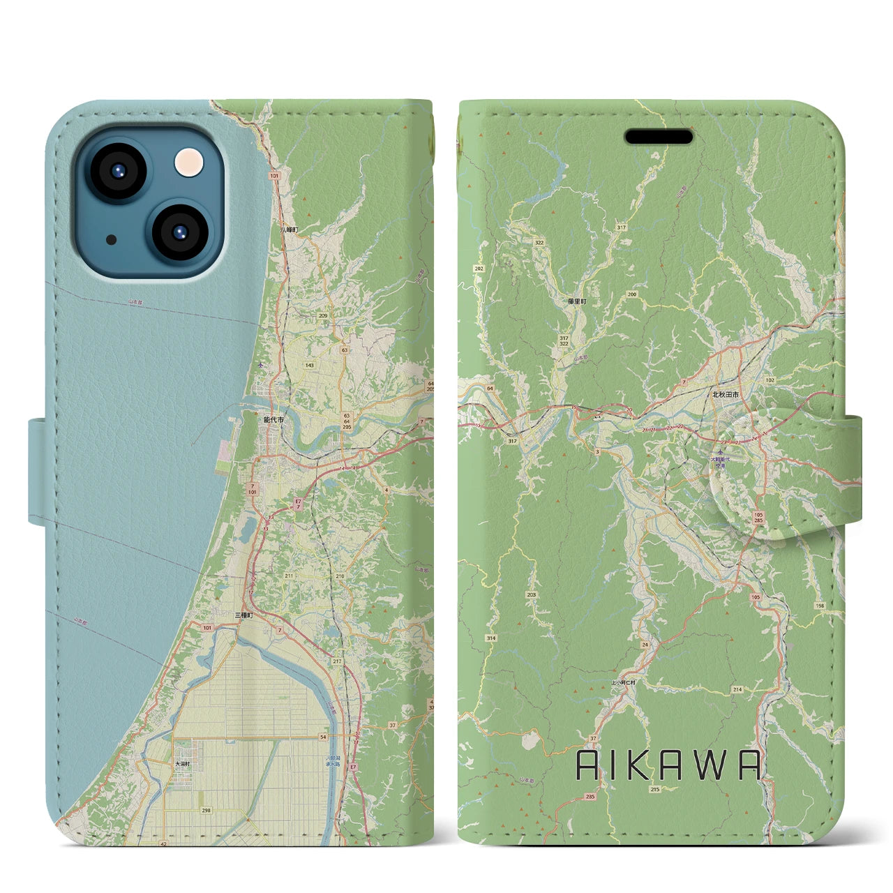 【合川(秋田県)】地図柄iPhoneケース(手帳タイプ)