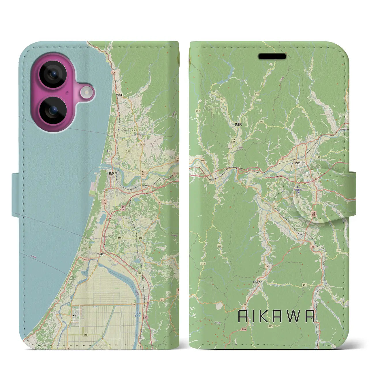 【合川(秋田県)】地図柄iPhoneケース(手帳タイプ)