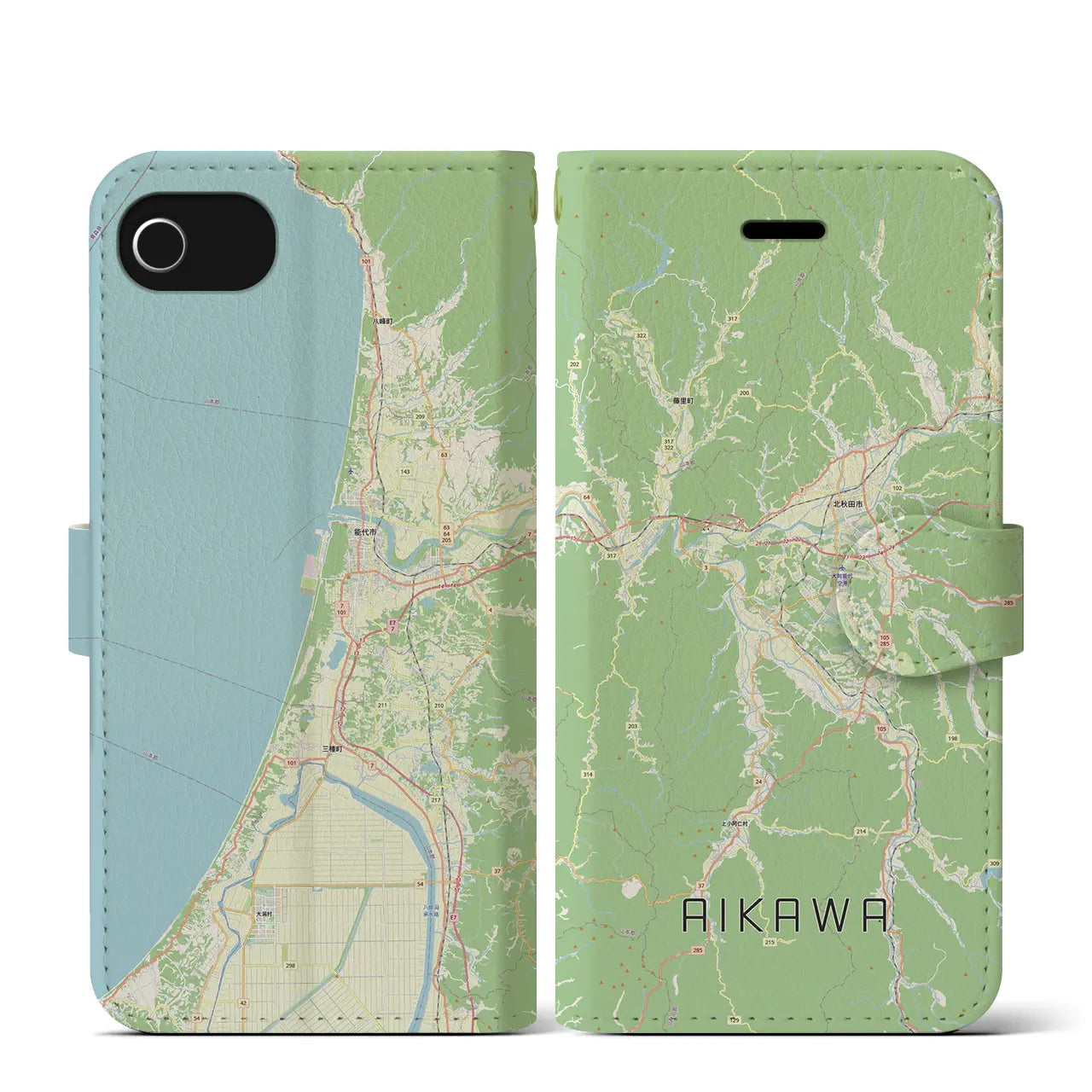 【合川(秋田県)】地図柄iPhoneケース(手帳タイプ)