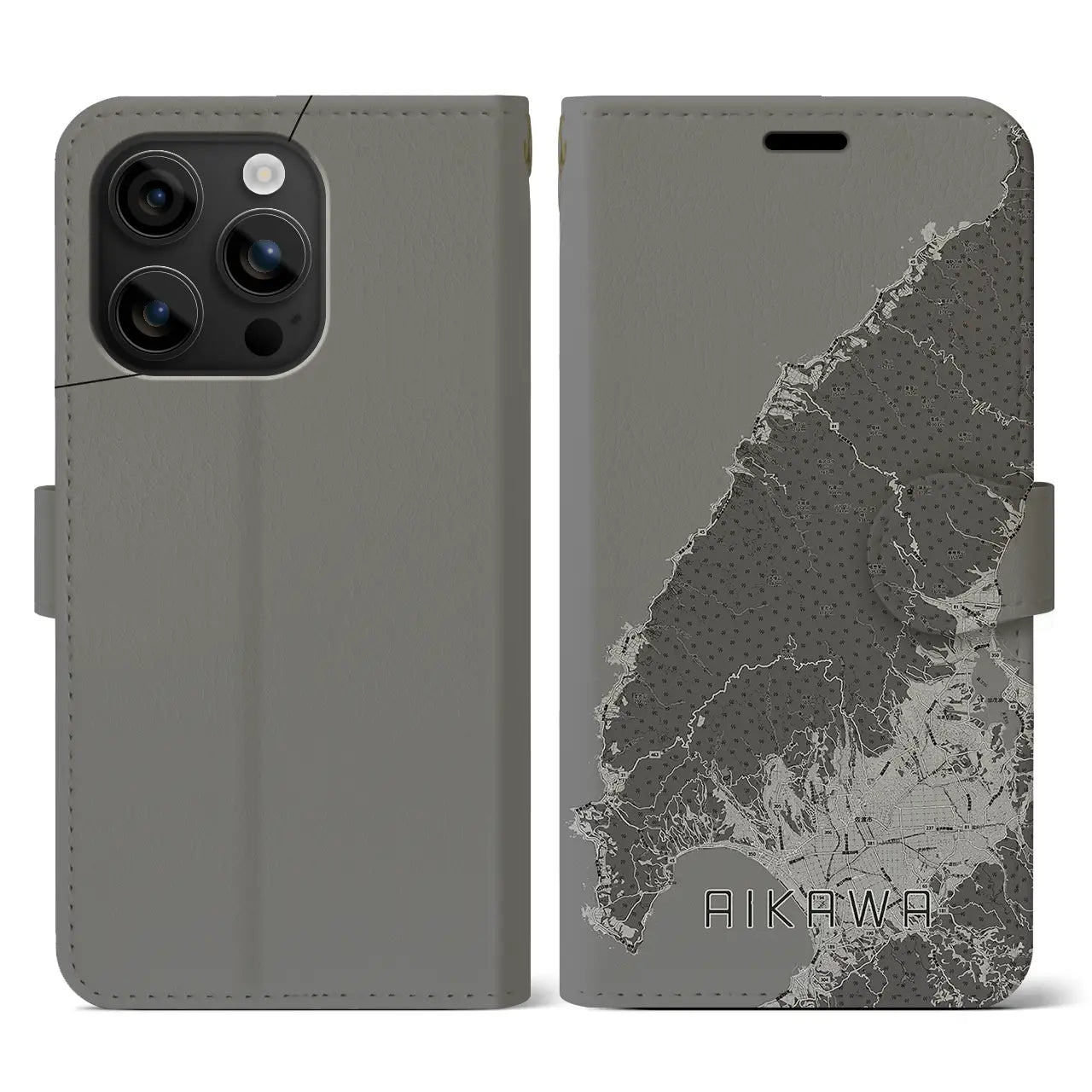 【相川(新潟県)】地図柄iPhoneケース(手帳タイプ)モノトーン・iPhone 16 用