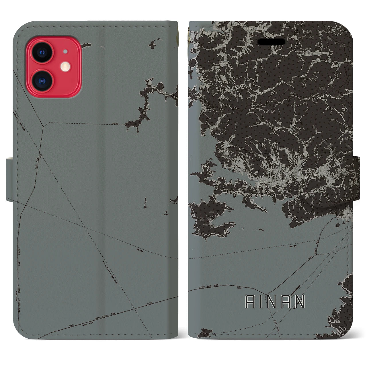 【愛南(愛媛県)】地図柄iPhoneケース(手帳タイプ)モノトーン・iPhone 11 用