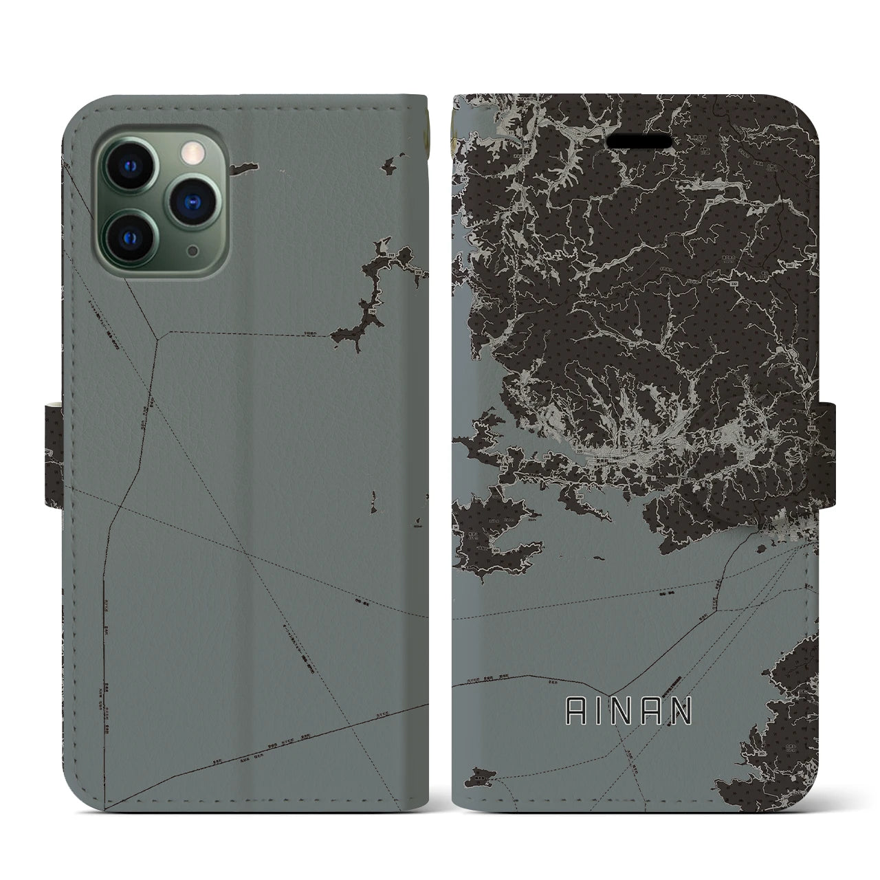 【愛南(愛媛県)】地図柄iPhoneケース(手帳タイプ)モノトーン・iPhone 11 Pro 用