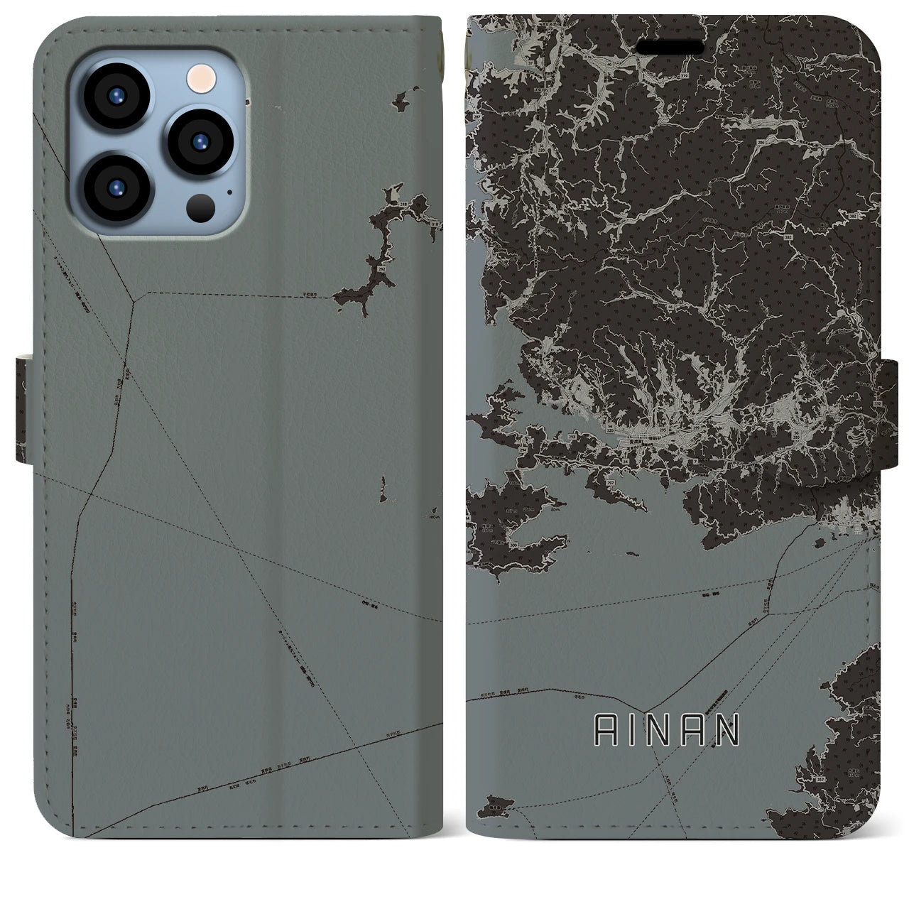 【愛南(愛媛県)】地図柄iPhoneケース(手帳タイプ)モノトーン・iPhone 13 Pro Max 用