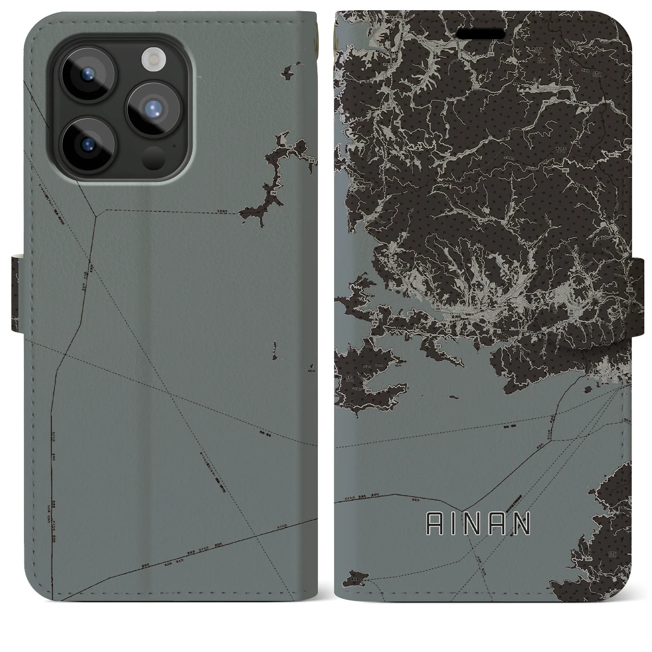 【愛南(愛媛県)】地図柄iPhoneケース(手帳タイプ)モノトーン・iPhone 15 Pro Max 用