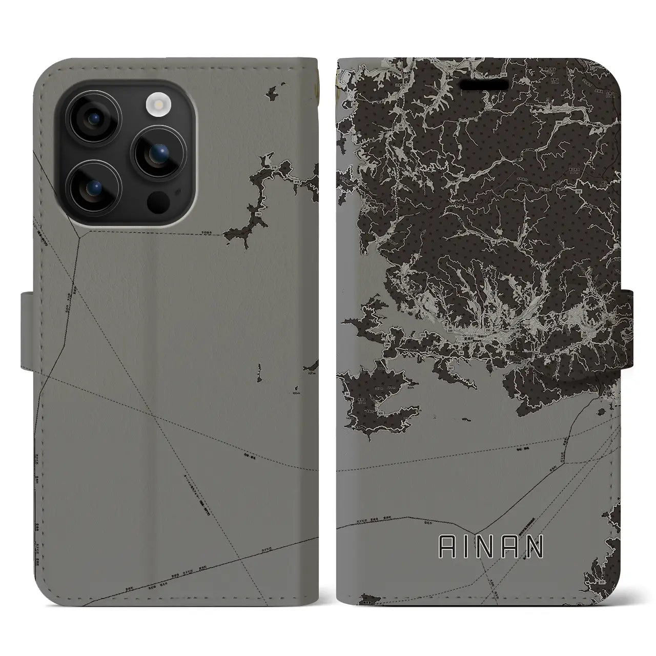 【愛南(愛媛県)】地図柄iPhoneケース(手帳タイプ)モノトーン・iPhone 16 用