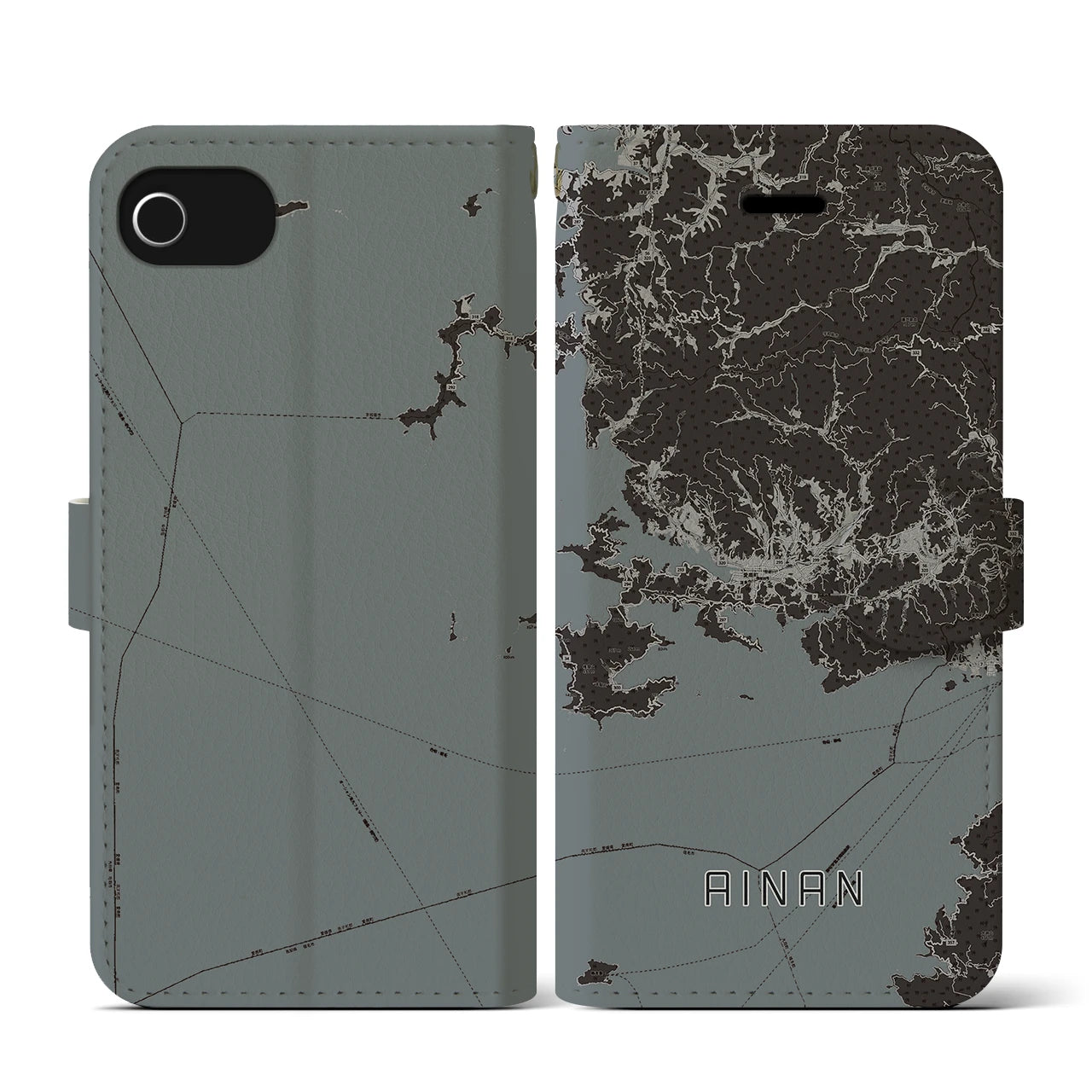 【愛南(愛媛県)】地図柄iPhoneケース(手帳タイプ)モノトーン・iPhone SE(第3 / 第2世代) / 8 / 7 / 6s / 6 用