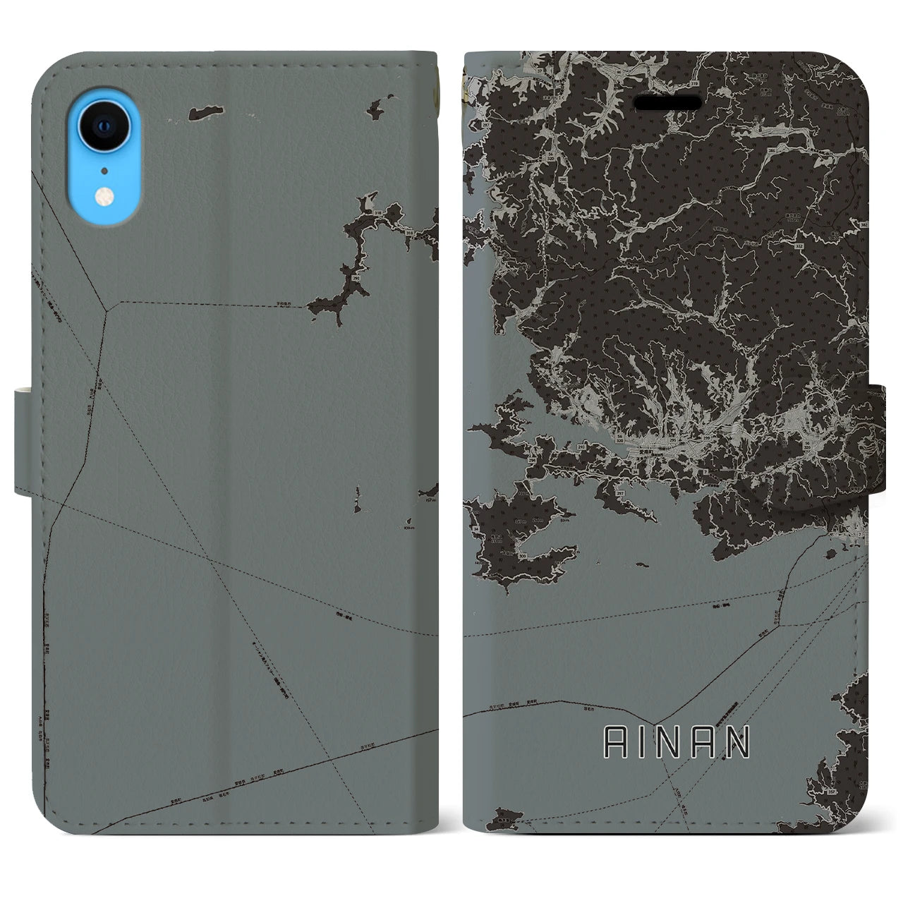 【愛南(愛媛県)】地図柄iPhoneケース(手帳タイプ)モノトーン・iPhone XR 用