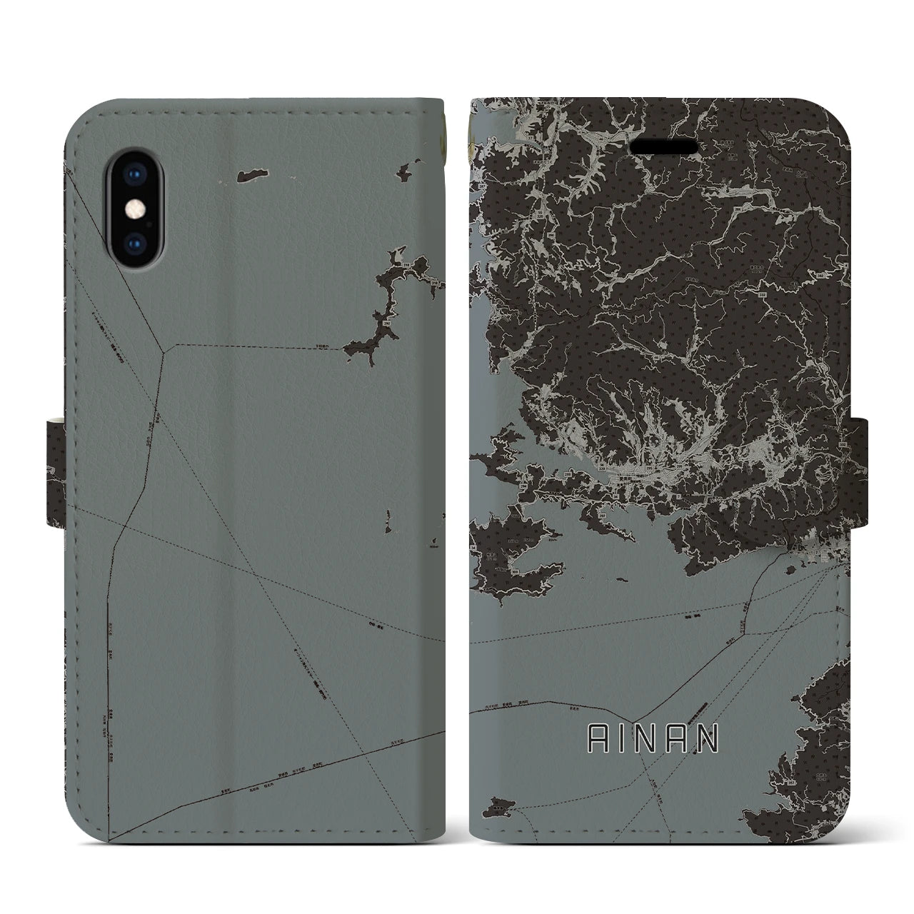 【愛南(愛媛県)】地図柄iPhoneケース(手帳タイプ)モノトーン・iPhone XS / X 用