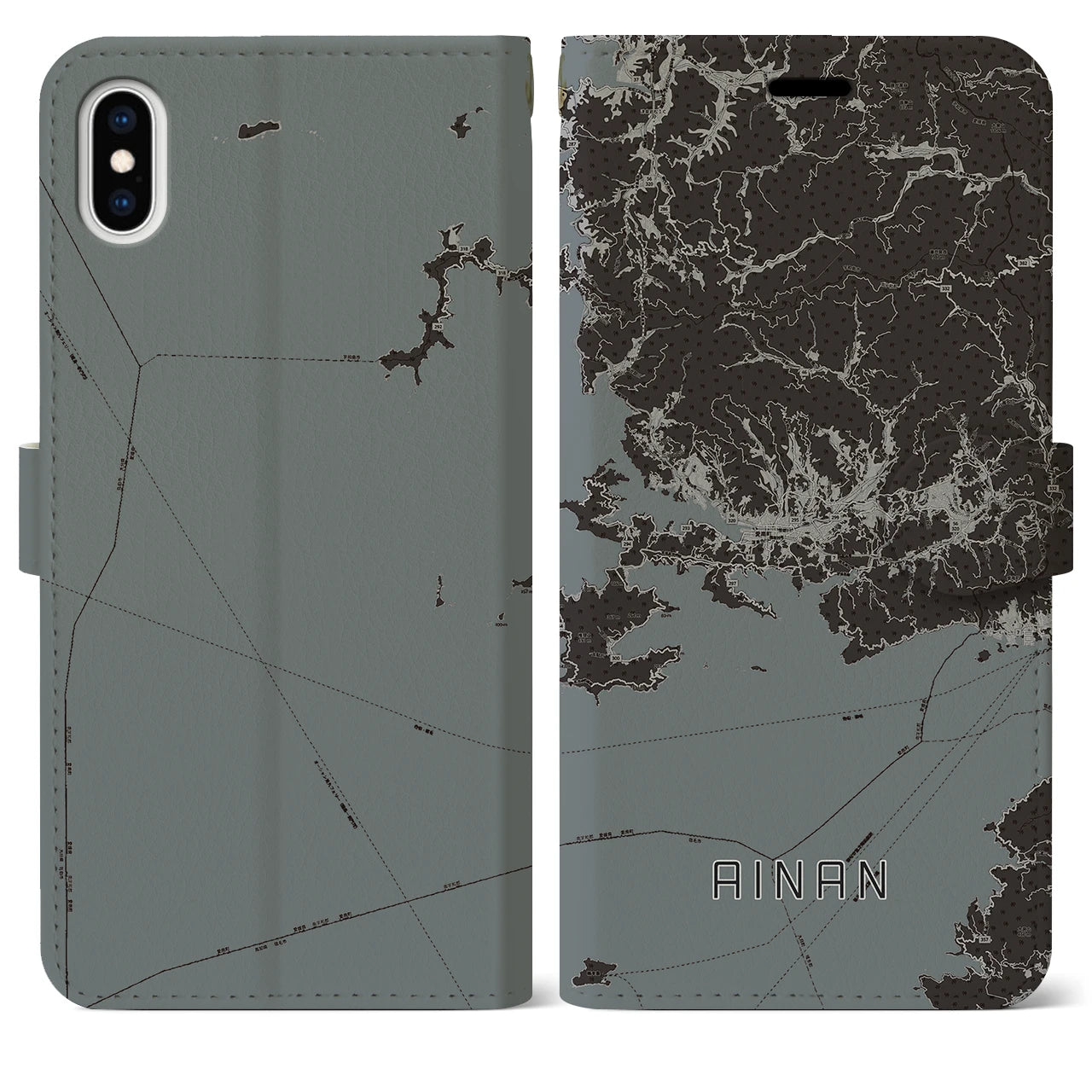 【愛南(愛媛県)】地図柄iPhoneケース(手帳タイプ)モノトーン・iPhone XS Max 用