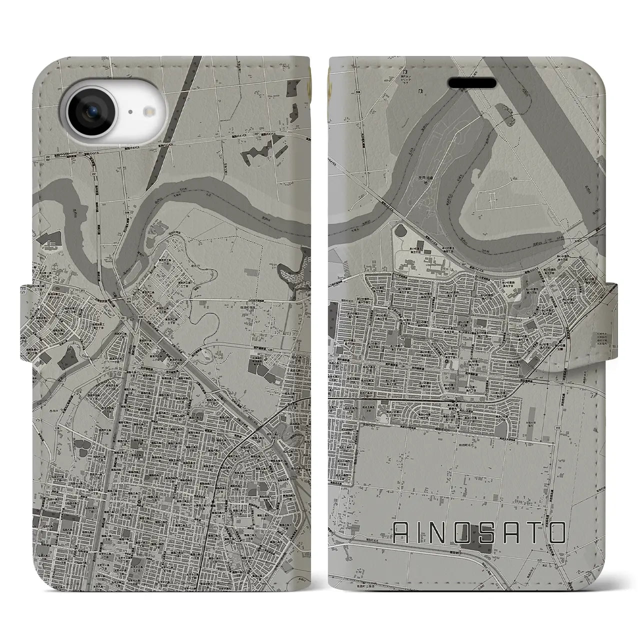 【あいの里(北海道)】地図柄iPhoneケース(手帳タイプ)