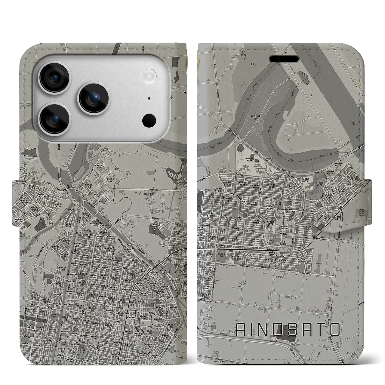 【あいの里(北海道)】地図柄iPhoneケース(手帳タイプ)