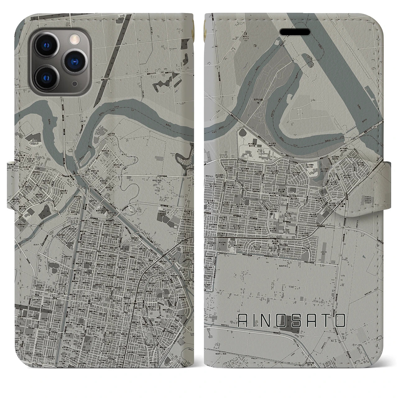【あいの里(北海道)】地図柄iPhoneケース(手帳タイプ)